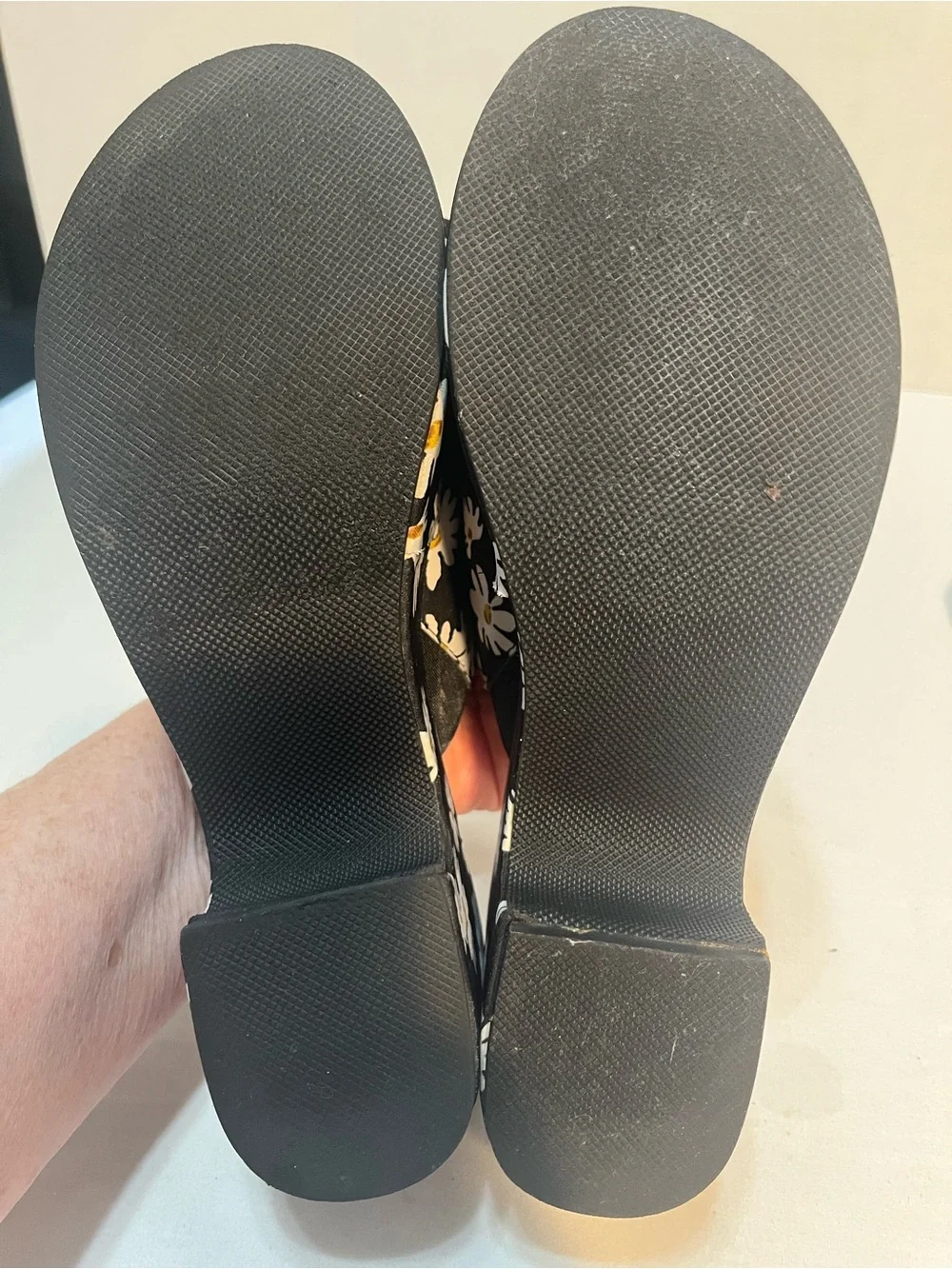 Black Daisy Platform Slide Wedges with Cream Footbed